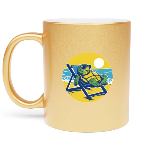 Sea Turtle Chillin on the Beach Metallic Mugs