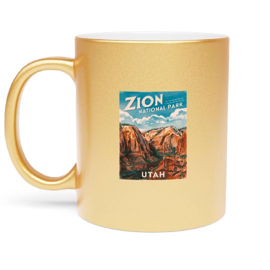 Vintage Travel Zion National Park Utah Landscape Metallic Mugs