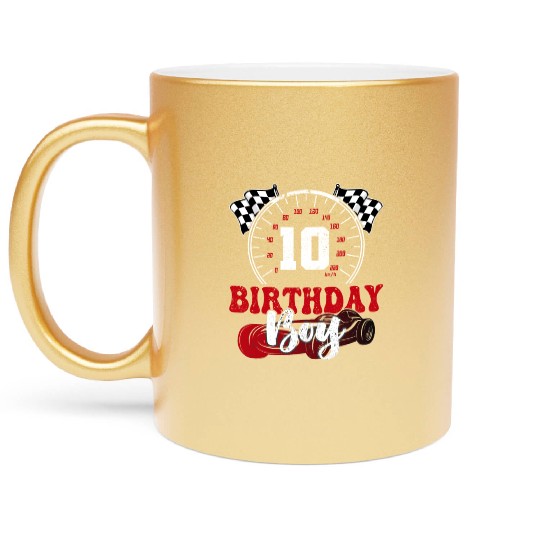 Race Car 10th Birthday Boy Party Pit Crew Metallic Mugs