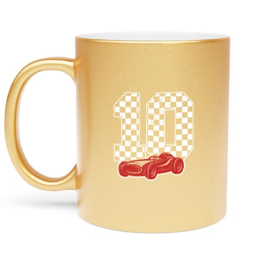 10 Year Old Pit Crew Boy Car Racing 10th Birthday Metallic Mugs