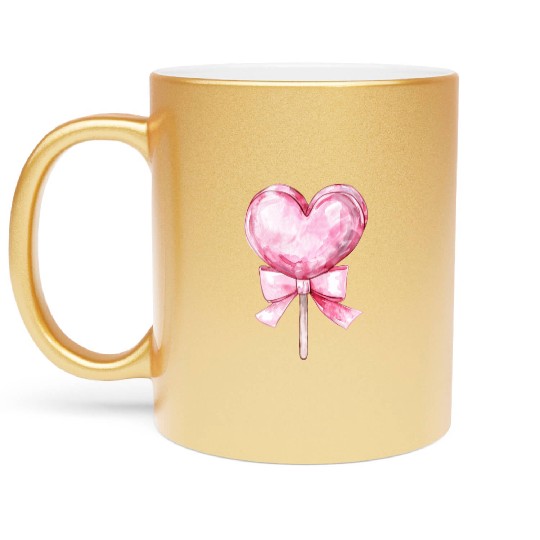 Lollipop with a pink bow Metallic Mugs