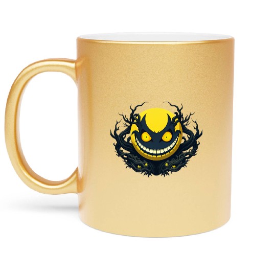 Bright yellow face with sinister twists. Metallic Mugs