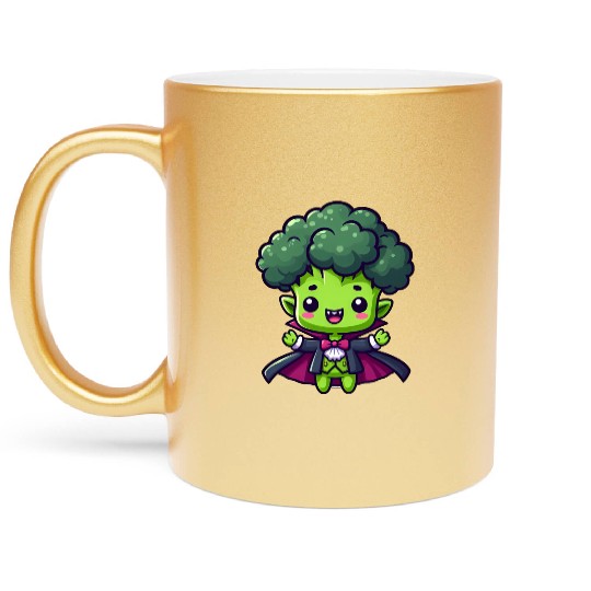 Cute Halloween Broccoli Vampire Cartoon Green Metallic Mugs