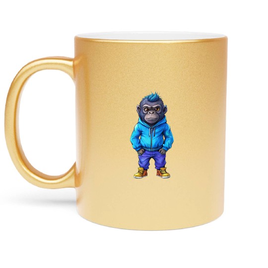 Illustration of a hip-hop chibi gorilla. Metallic Mugs