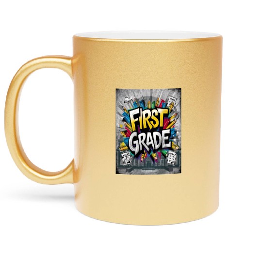 First grade back to school, captivating street art Metallic Mugs