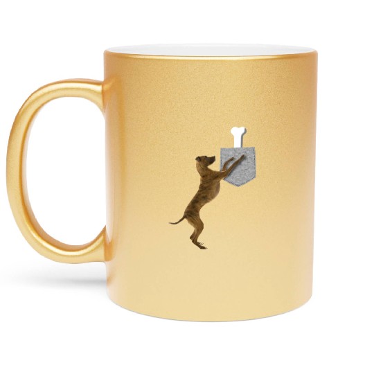 Dog Reaching For Bone In Your Fake Pocket Animal Metallic Mugs