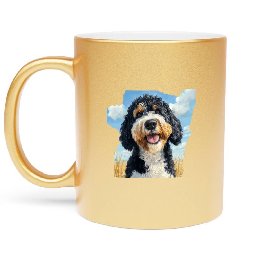 Bernedoodle Field Nature Bernedoodle Watercolor Metallic Mugs