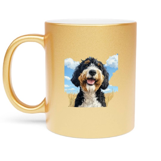 Bernedoodle Field Nature Bernedoodle Watercolor 2 Metallic Mugs