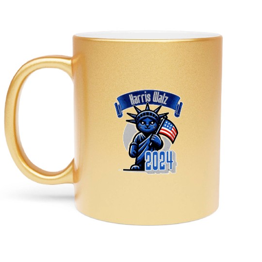 Cat Lady Harris Walz Statue of Liberty 2024 Metallic Mugs