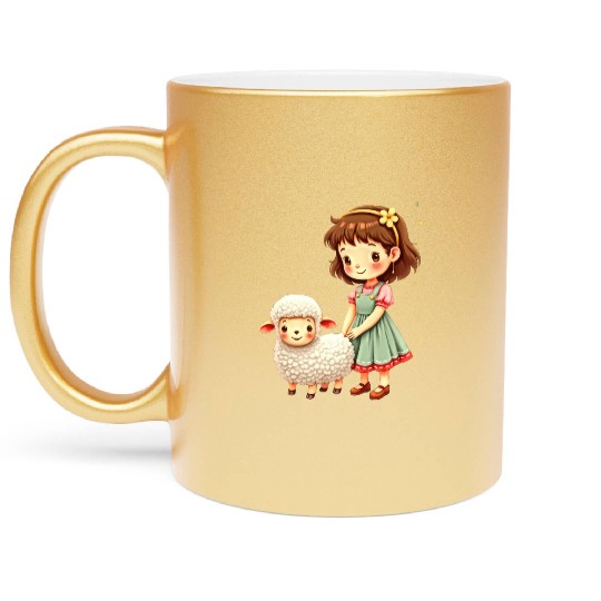 Girl with Cute Lamb Metallic Mugs