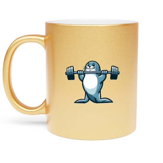 Seal fitness workout gym barbells training Metallic Mugs