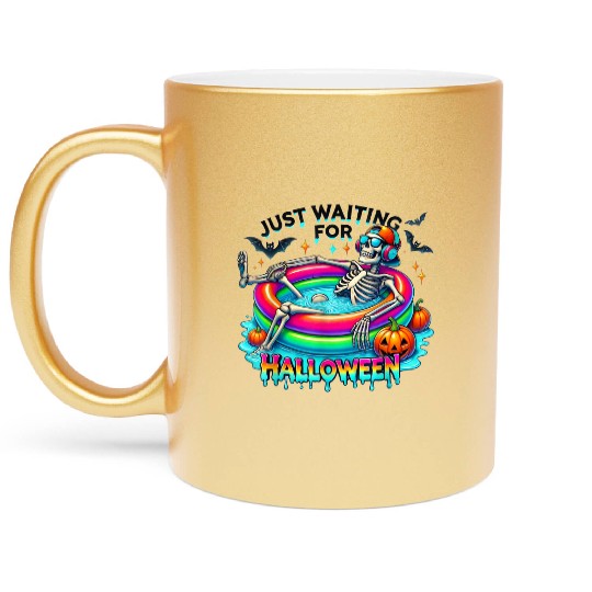 Funny Just Waiting For Halloween Skeleton Metallic Mugs