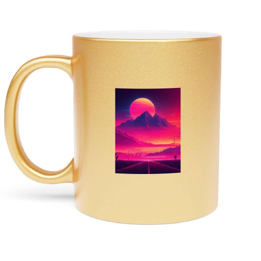 Neon Horizon: A Synthwave Journey Metallic Mugs