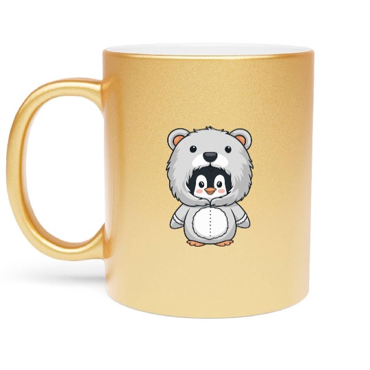 Cute Penguin in Bear Costume Metallic Mugs