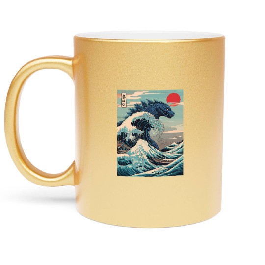 Kaiju Monster Japanese Great Wave Anime Graphic Metallic Mugs