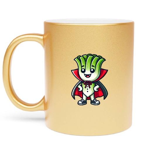 Cute Halloween Leek Vampire Cartoon Green Metallic Mugs