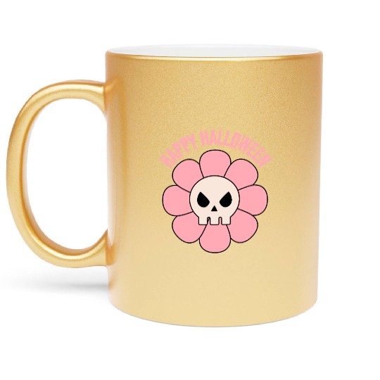 happy halloween flower skull pink and cute Metallic Mugs