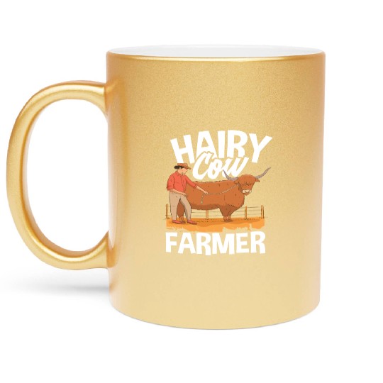 Hairy Cow Farmer Highland Cow Metallic Mugs