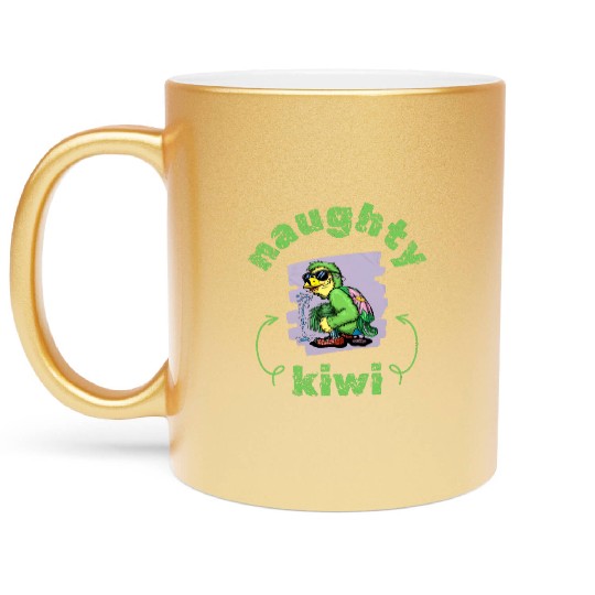 Funny naughty green kiwi bird Metallic Mugs