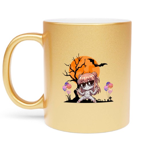 Chibi Mummy Illustration for Halloween Metallic Mugs