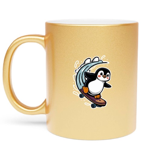 Penguin Skateboarding Adventure Fun Metallic Mugs