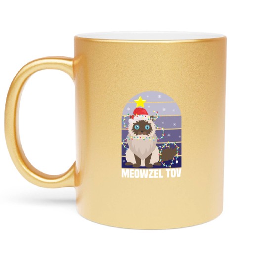 Meowzel Tov Hanukkah Black Cat Christmas Lights Metallic Mugs