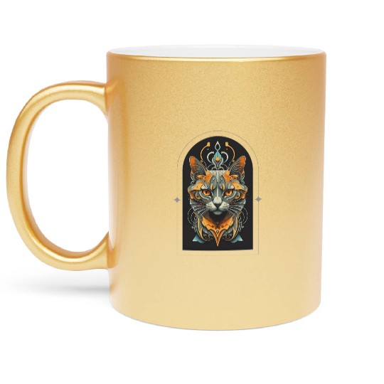 Elegant stylish black and gold cat face Metallic Mugs