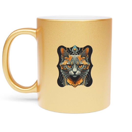 Elegant stylish black and gold cat face Metallic Mugs