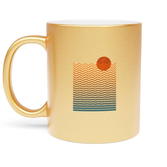 Sunset and Ocean Waves Metallic Mugs