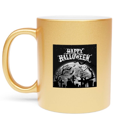 halloween cat on a graveyard Metallic Mugs