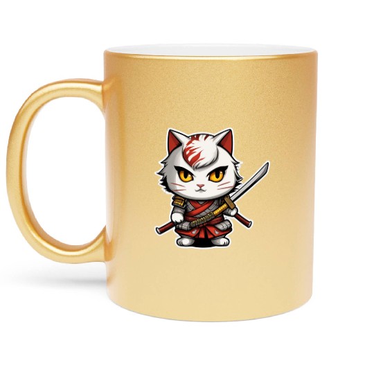 ninja cat with a katana 2 Metallic Mugs
