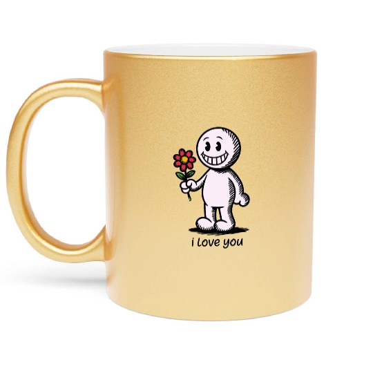 Stick Figure with Flower I LOVE YOU Metallic Mugs