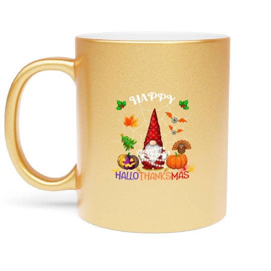 Happy HalloThanksMas Gnome Metallic Mugs