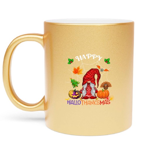 Happy HalloThanksMas Gnome Metallic Mugs