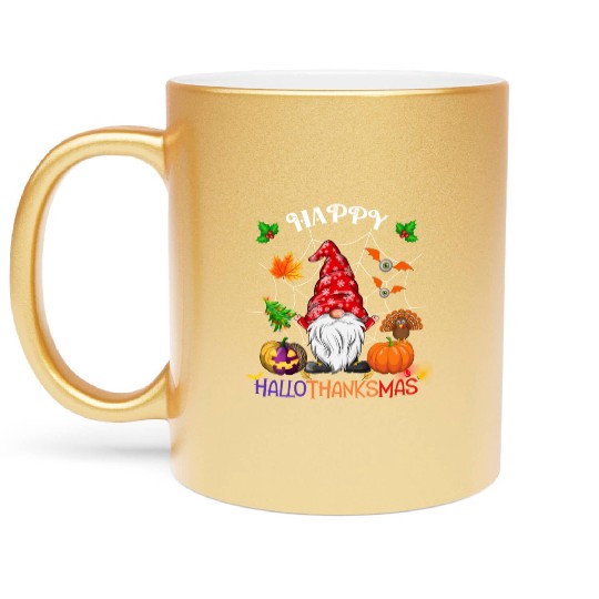 Happy HalloThanksMas Gnome Metallic Mugs