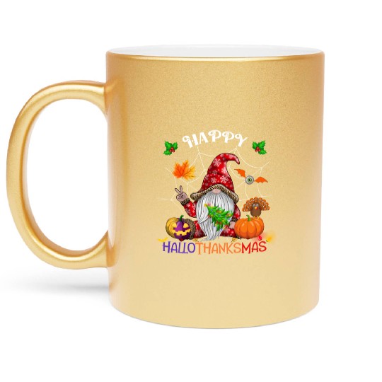 Happy HalloThanksMas Gnome Metallic Mugs