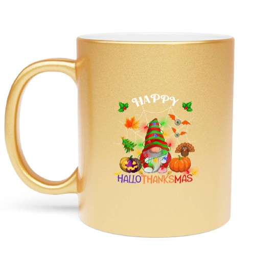 Happy HalloThanksMas Gnome Metallic Mugs