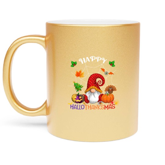 Happy HalloThanksMas Gnome Metallic Mugs