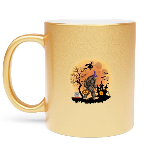 Sasquatch Halloween Trick-or-Treat Pumpkin Metallic Mugs