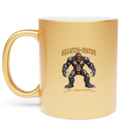 Bigfoot Robot Design, Unique Sasquatch Graphic Metallic Mugs