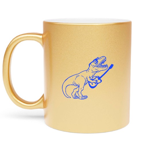T. Rex Dino DJ Dinosaur Party Animal Plays Guitar Metallic Mugs