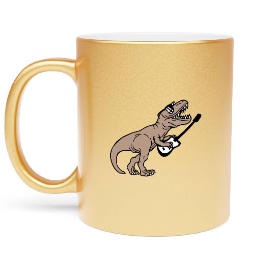 T. Rex Dino DJ Dinosaur Party Animal Plays Guitar Metallic Mugs