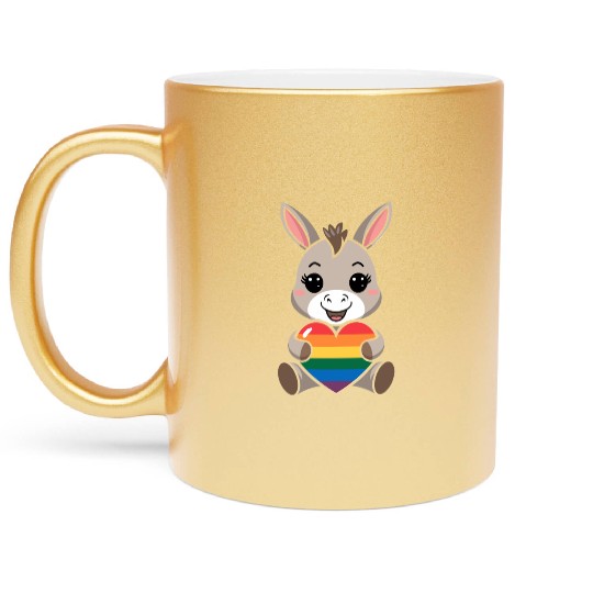 LGTBQ Cute Donkey with Rainbow Heart Metallic Mugs
