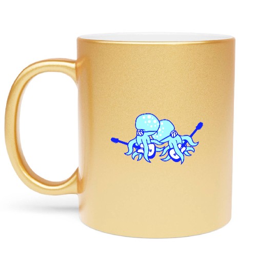 Two Cool Octopus Kraken Squid Guitar 2 Band Team Metallic Mugs