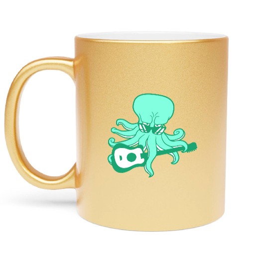 Cool Octopus Kraken Squid Plays Guitar Guitarist Metallic Mugs