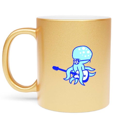 Cool Octopus Kraken Squid Plays Guitar Guitarist Metallic Mugs