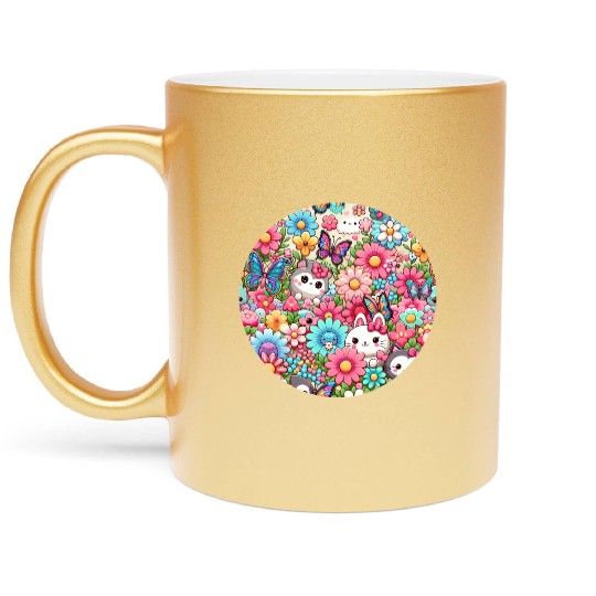 Garden Harmony scene with butterflies flitting Metallic Mugs