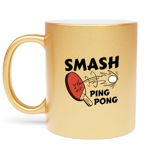 Ping Pong Paddle and Ball Smash Metallic Mugs