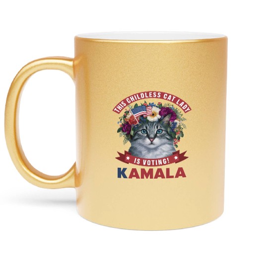 Childless Cat Lady is voting kamala Metallic Mugs
