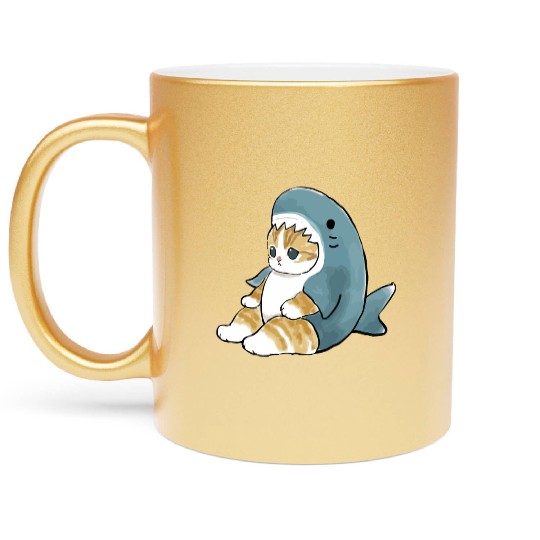 sand cat love pet cat shark Metallic Mugs